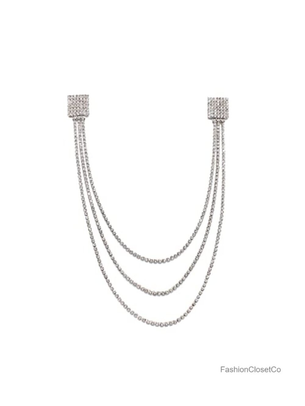 Rhinestone Geometric Tassel Lapel Brooch Pin Long Chain Multi-Layered Crystal